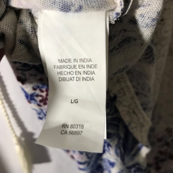 Lucky Brand Floral Boho Long Sleeve Top L Peasant Ruffle Detail Tassel Tie - Picture 10 of 10